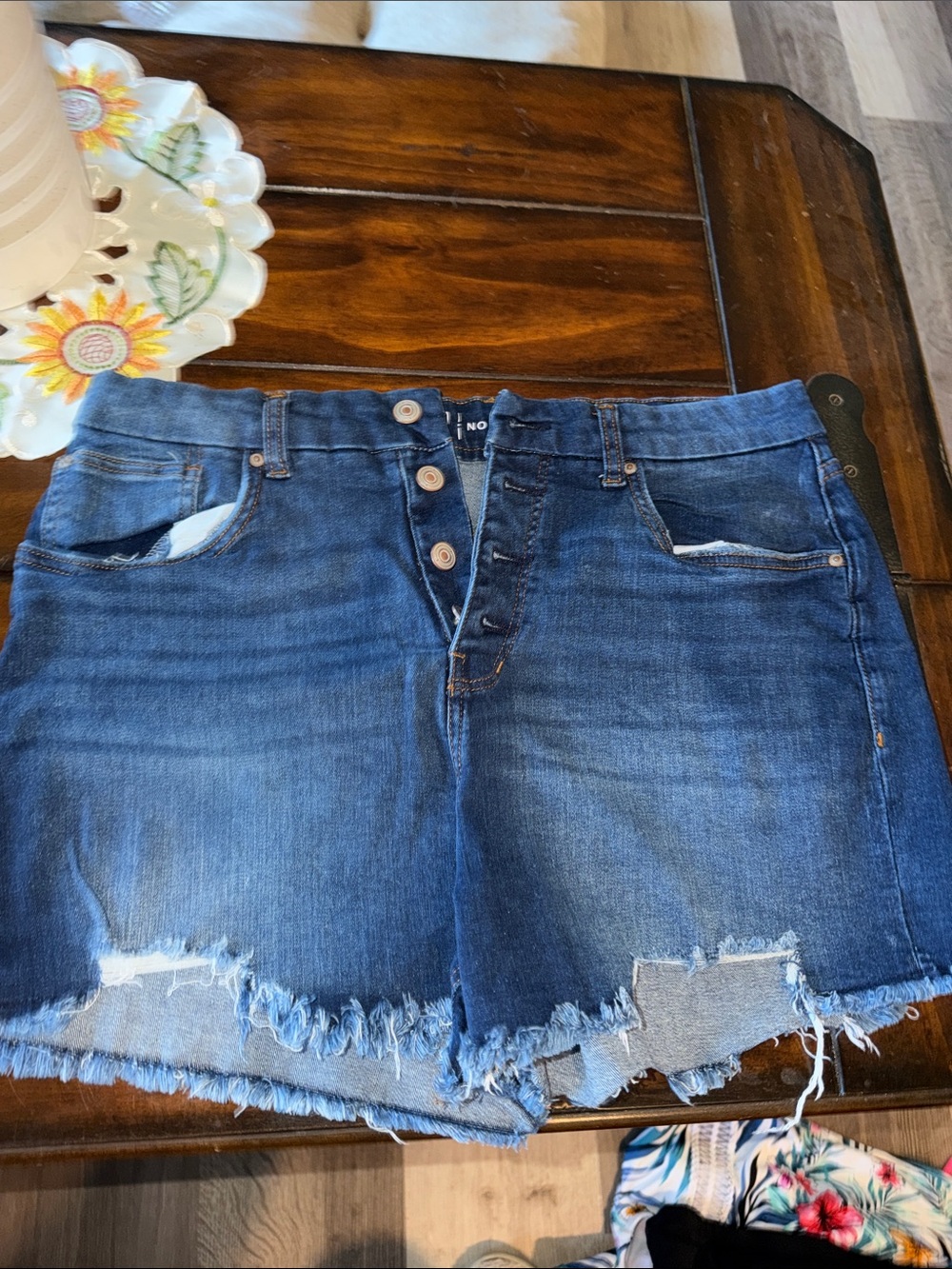 NOBO Dark Blue Distressed Denim Shorts